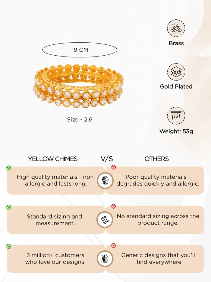 Yellow Chimes Set of 2 Gold Plated Stone Studded Bangles for Women Adjustable Size Elegant Design Gold Earrings