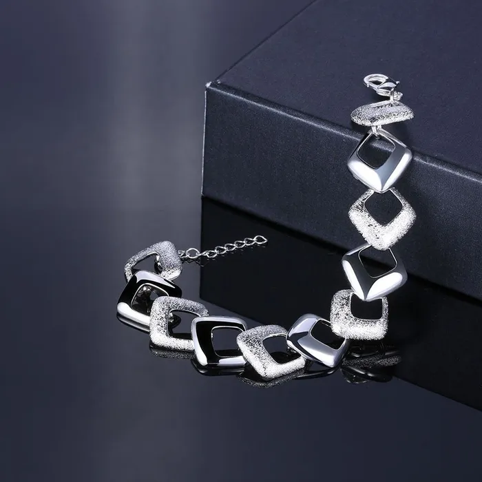 Yellow Chimes Silver Squares Silver Plated Stylish Charm Bracelet Women and Girls Yellow Chimes Rings