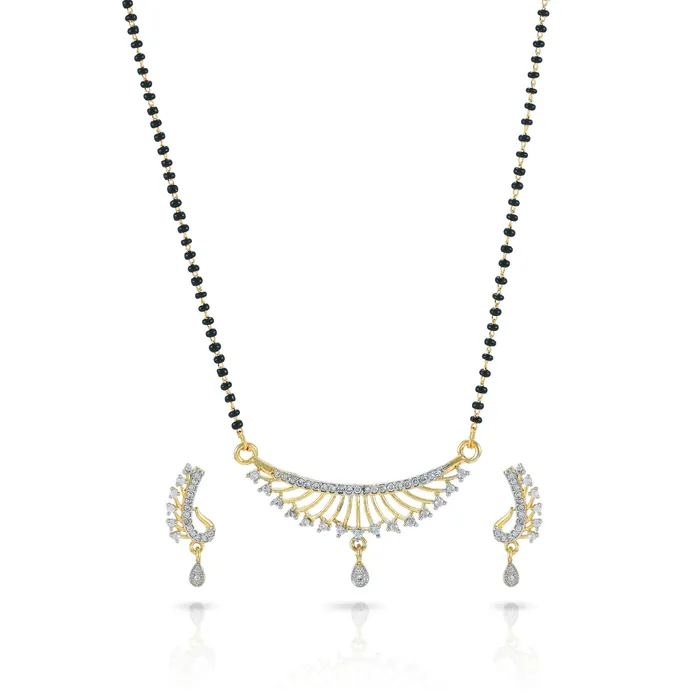 Yellow Chimes Sparkling ADAmerican Diamond Studded Ethnic Traditional Black Beads Designer Mangalsutra Pendant Set with Earrings for Women Yellow Chimes Earrings Yellow Chimes Sparkling ADAmerican Diamond Studded Ethnic Traditional Black Beads Designer Mangalsutra Pendant Set with Earrings for Women Yellow Chimes Earrings