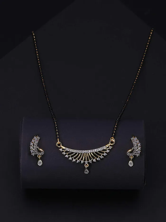 Yellow Chimes Sparkling ADAmerican Diamond Studded Ethnic Traditional Black Beads Designer Mangalsutra Pendant Set with Earrings for Women Yellow Chimes Earrings