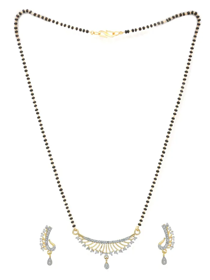 Yellow Chimes Sparkling ADAmerican Diamond Studded Ethnic Traditional Black Beads Designer Mangalsutra Pendant Set with Earrings for Women Yellow Chimes Earrings