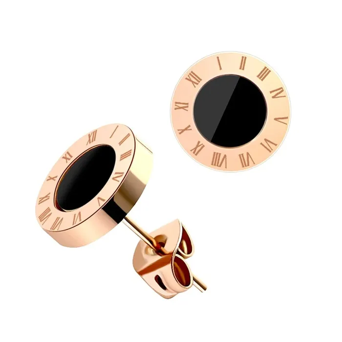 Yellow Chimes Stud Earrings for Women Rose Gold Plated Stainless Steel Roman Numericals Engraved Stud Earrings for Women and Girls Yellow Chimes Necklaces
