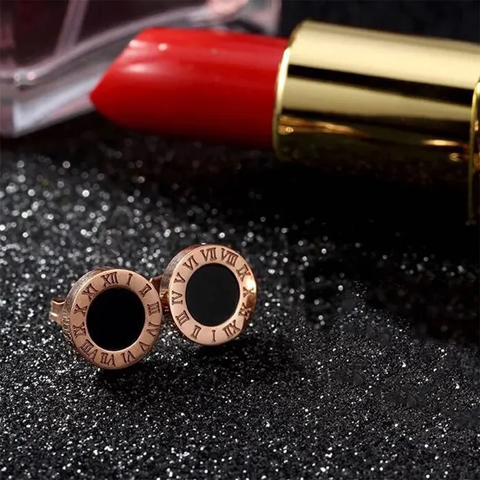 Yellow Chimes Stud Earrings for Women Rose Gold Plated Stainless Steel Roman Numericals Engraved Stud Earrings for Women and Girls Yellow Chimes Necklaces