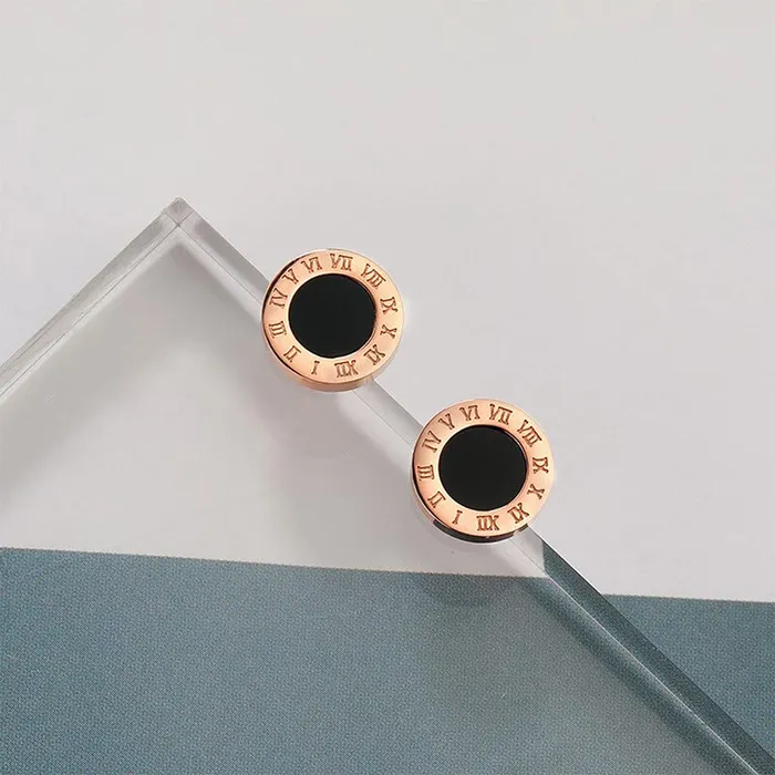Yellow Chimes Stud Earrings for Women Rose Gold Plated Stainless Steel Roman Numericals Engraved Stud Earrings for Women and Girls Yellow Chimes Necklaces