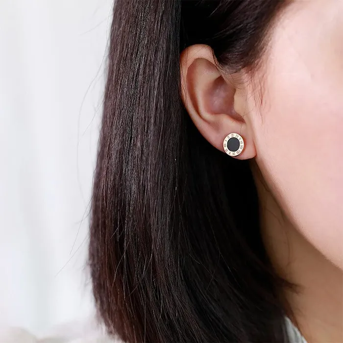 Yellow Chimes Stud Earrings for Women Rose Gold Plated Stainless Steel Roman Numericals Engraved Stud Earrings for Women and Girls Yellow Chimes Necklaces