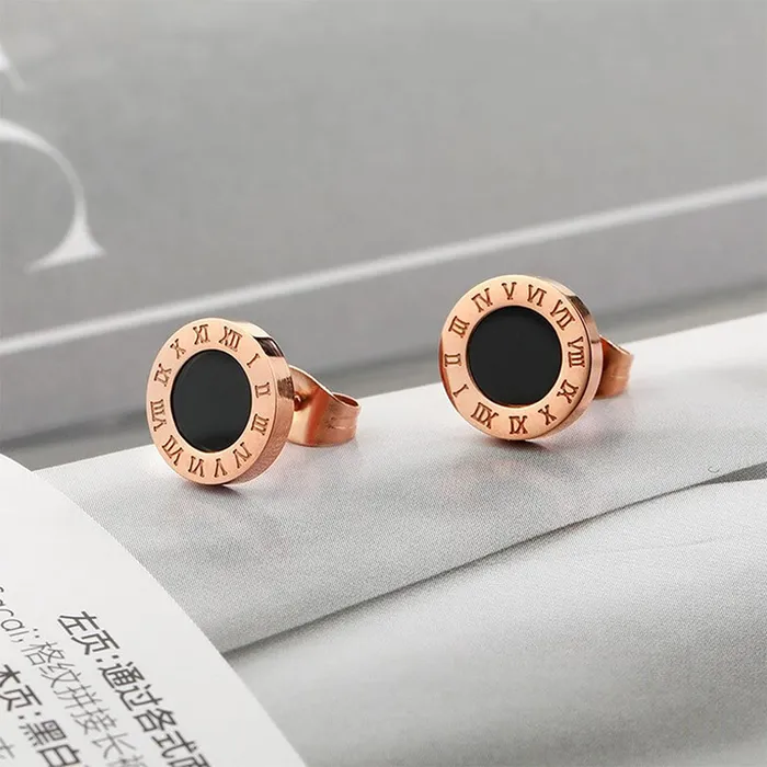 Yellow Chimes Stud Earrings for Women Rose Gold Plated Stainless Steel Roman Numericals Engraved Stud Earrings for Women and Girls Yellow Chimes Necklaces