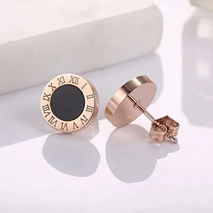 Yellow Chimes Stud Earrings for Women Rose Gold Plated Stainless Steel Roman Numericals Engraved Stud Earrings for Women and Girls Yellow Chimes Necklaces
