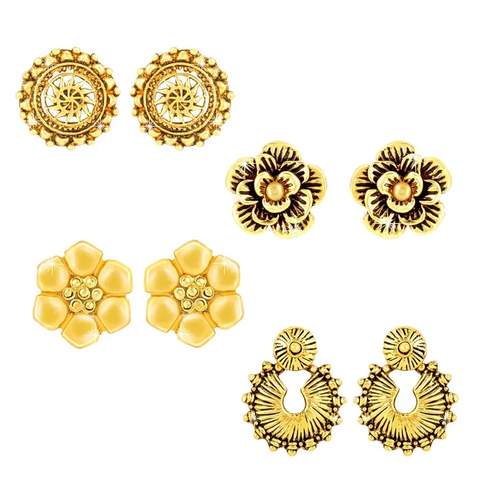 Yellow Chimes Stylish COMBO 4 Pairs of Oxidized Gold Plated Designer Traditional Studs Earrings for Women and Girls Combo3 Yellow Chimes Necklaces Yellow Chimes Stylish COMBO 4 Pairs of Oxidized Gold Plated Designer Traditional Studs Earrings for Women and Girls Combo3 Yellow Chimes Necklaces