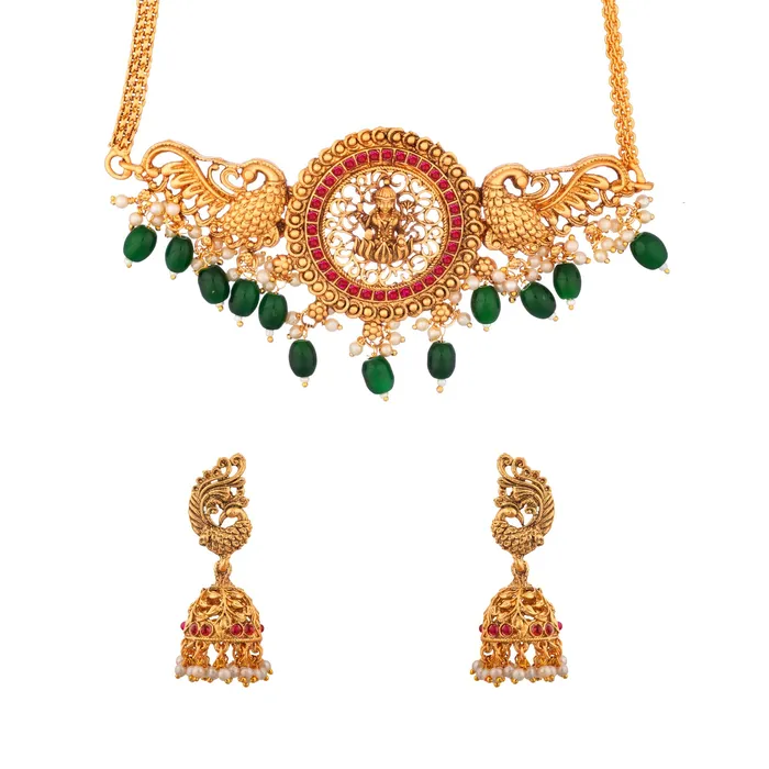 Yellow Chimes Temple Jewellery Set Gold Toned Choker Necklace Earrings 42cm For Women Girls Necklaces Yellow Chimes Temple Jewellery Set Gold Toned Choker Necklace Earrings 42cm For Women Girls Necklaces