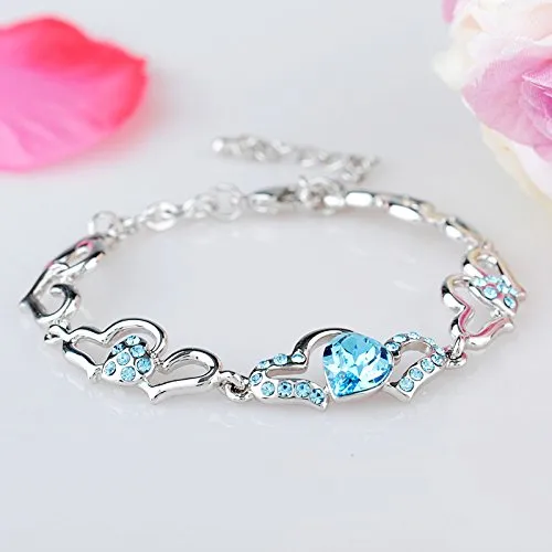 Yellow Chimes Valentine Gift for Girls Bracelet for Women and Girls Blue Crystal Bracelets for Women and Girls Heart Shaped Silver Tone Crystal Bracelet Birthday Gift for Girls and Women Yellow Chimes Necklaces