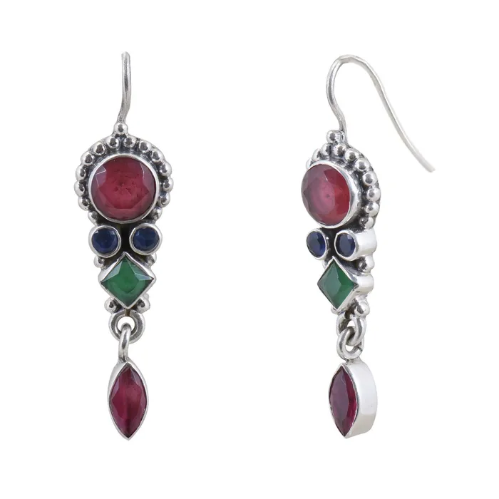 Yellow Chimes Yellow Chimes 925925 Sterling Silver Turquoise Ruby Cubic Zirconia Emerald Stone Fashion Dangle Drop Earring for Women and Girls Necklaces