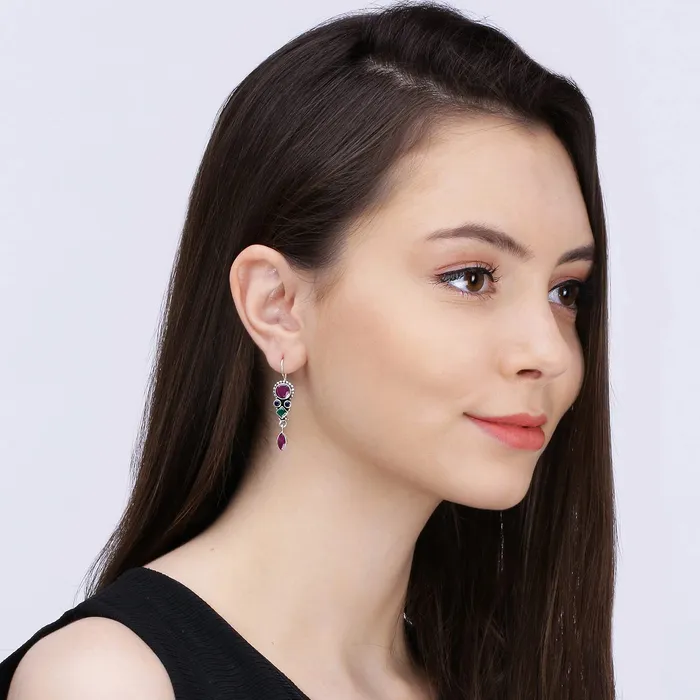 Yellow Chimes Yellow Chimes 925925 Sterling Silver Turquoise Ruby Cubic Zirconia Emerald Stone Fashion Dangle Drop Earring for Women and Girls Necklaces