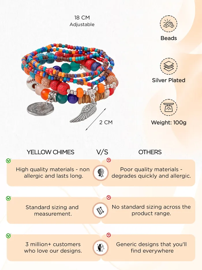 Yellow Chimes Yellow Chimes Bracelet for Women and Girls Fashion Multicolor Beads Bracelets for Women 5 Pcs Stackable Bead Bracelet Stretch Beaded Layered Bracelet Birthday Gift For girls and Women Rings