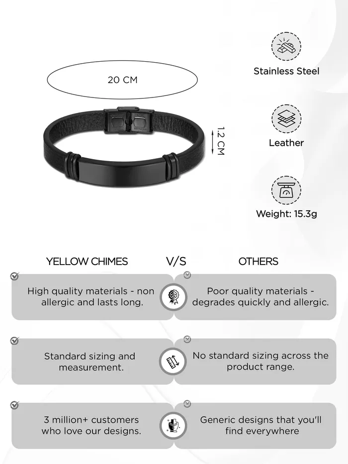 Yellow Chimes Yellow Chimes Bracelets for Men and Boys Black Leather Bracelet for Men European Hot Retro Style Leather Band Bracelets for Men Birthday Gift for Men and Boys Anniversary Gift for Husband Earrings