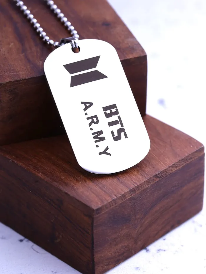 Yellow Chimes Yellow Chimes BTS Pendant for Women Silver Chain Pendant Stainless Steel 3 mm BTS Army Dog Tag Pendant Necklace for Men and Boys Necklaces
