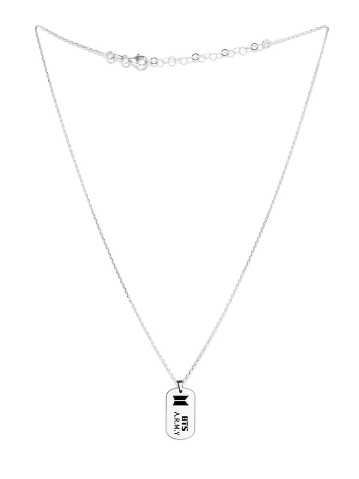 Yellow Chimes Yellow Chimes BTS Pendant for Women Silver Chain Pendant Stainless Steel 3 mm BTS Army Dog Tag Pendant Necklace for Men and Boys Necklaces