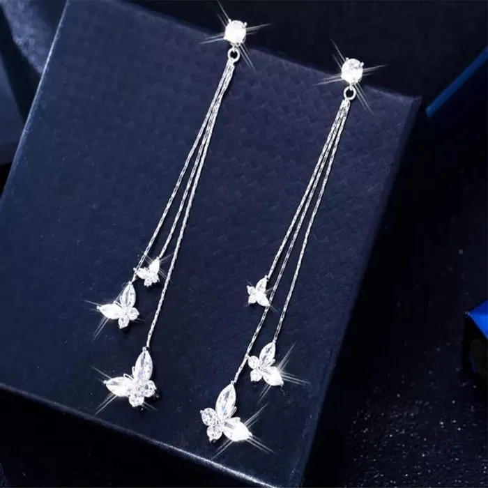 Yellow Chimes Yellow Chimes Crystal Danglers Earrings for Women Silver Earrings for Girls Fashion Women Earrings Butterfly Long Chain Dangler Earrings Birthday Gift For Girls Anniversary Gift for Wife Necklaces