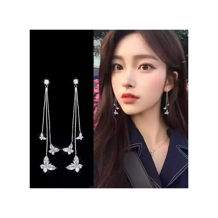 Yellow Chimes Yellow Chimes Crystal Danglers Earrings for Women Silver Earrings for Girls Fashion Women Earrings Butterfly Long Chain Dangler Earrings Birthday Gift For Girls Anniversary Gift for Wife Necklaces