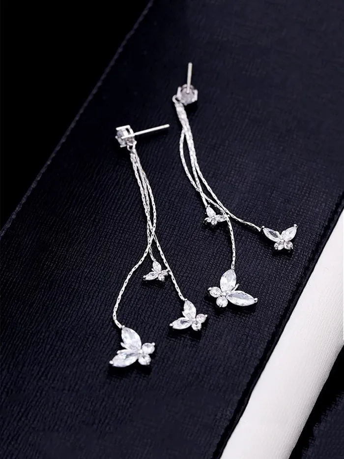Yellow Chimes Yellow Chimes Crystal Danglers Earrings for Women Silver Earrings for Girls Fashion Women Earrings Butterfly Long Chain Dangler Earrings Birthday Gift For Girls Anniversary Gift for Wife Necklaces