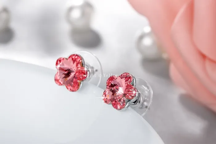 Yellow Chimes Yellow Chimes Crystals from Swarovski Platinum Plated Flower Crystal Earrings for Women and Girls Light Rose Earrings
