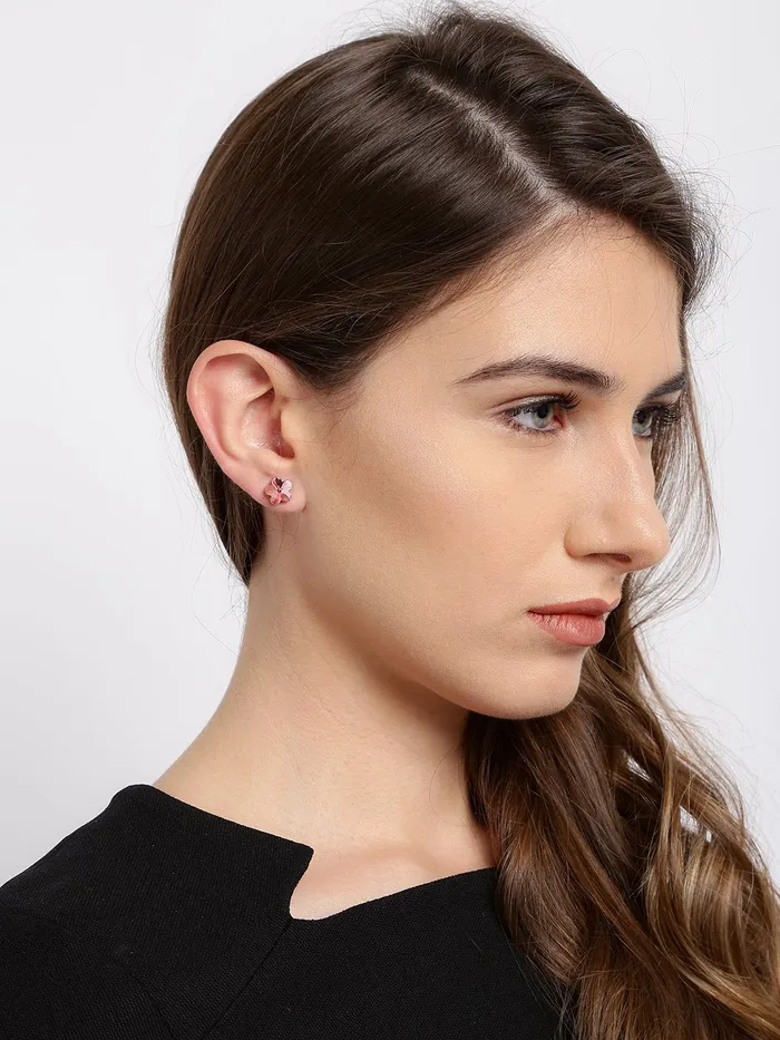 Yellow Chimes Yellow Chimes Crystals from Swarovski Platinum Plated Flower Crystal Earrings for Women and Girls Light Rose Earrings
