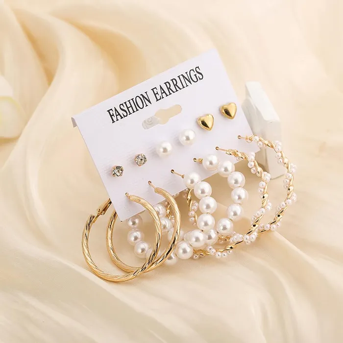 Yellow Chimes Yellow Chimes Earrings for Women and Girls Fashion White Pearl Hoops Set Gold Plated Combo of 12 Pairs Stud Hoop Earring Set Birthday Gift for girls and women Anniversary Gift for Wife Earrings