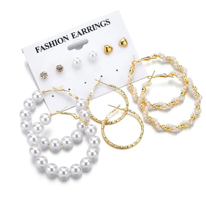 Yellow Chimes Yellow Chimes Earrings for Women and Girls Fashion White Pearl Hoops Set Gold Plated Combo of 12 Pairs Stud Hoop Earring Set Birthday Gift for girls and women Anniversary Gift for Wife Earrings