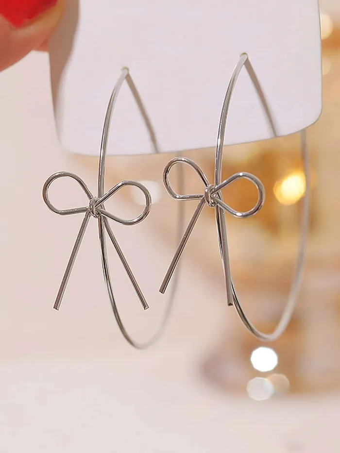 Yellow Chimes Yellow Chimes Earrings for Women and Girls Hoop Earrings for Girls Silver Toned Bow Designed Hoop Earrings Birthday Gift for girls and women Anniversary Gift for Wife Necklaces