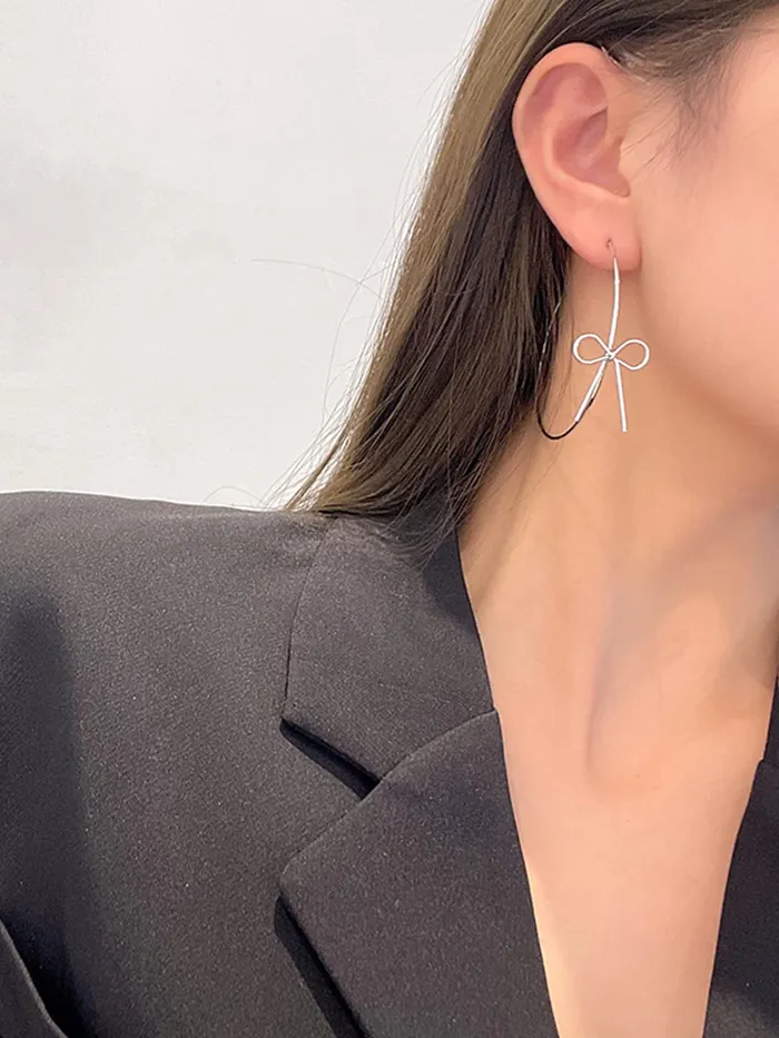 Yellow Chimes Yellow Chimes Earrings for Women and Girls Hoop Earrings for Girls Silver Toned Bow Designed Hoop Earrings Birthday Gift for girls and women Anniversary Gift for Wife Necklaces