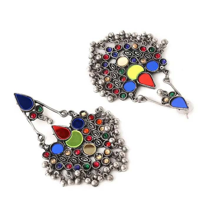 Yellow Chimes Yellow Chimes Earrings for Women and Girls Traditional Silver Oxidised Danglers German Silver Peacock Designed Dangler Earrings Birthday Gift For girls and women Anniversary Gift for Wife Necklaces