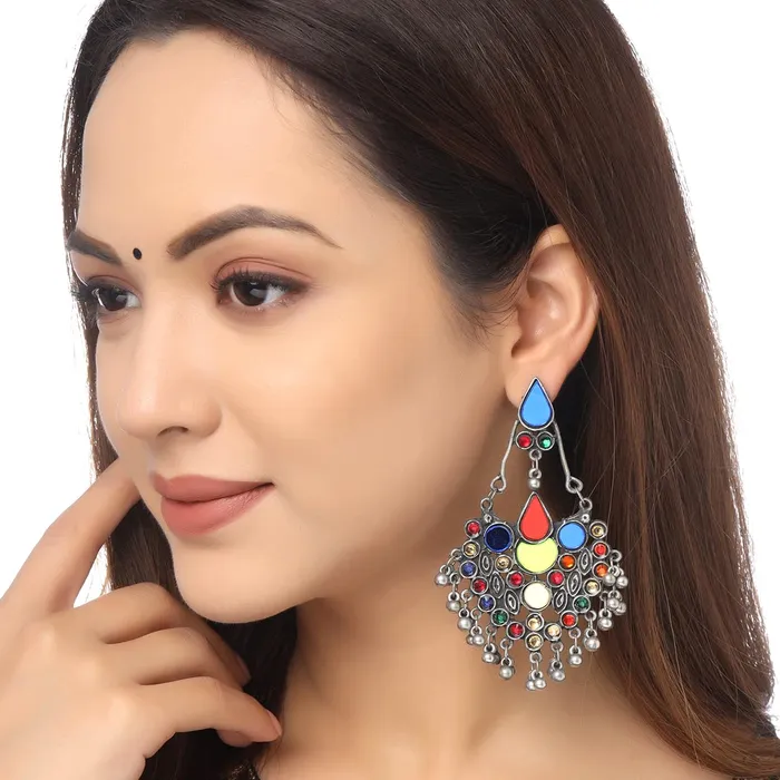 Yellow Chimes Yellow Chimes Earrings for Women and Girls Traditional Silver Oxidised Danglers German Silver Peacock Designed Dangler Earrings Birthday Gift For girls and women Anniversary Gift for Wife Necklaces