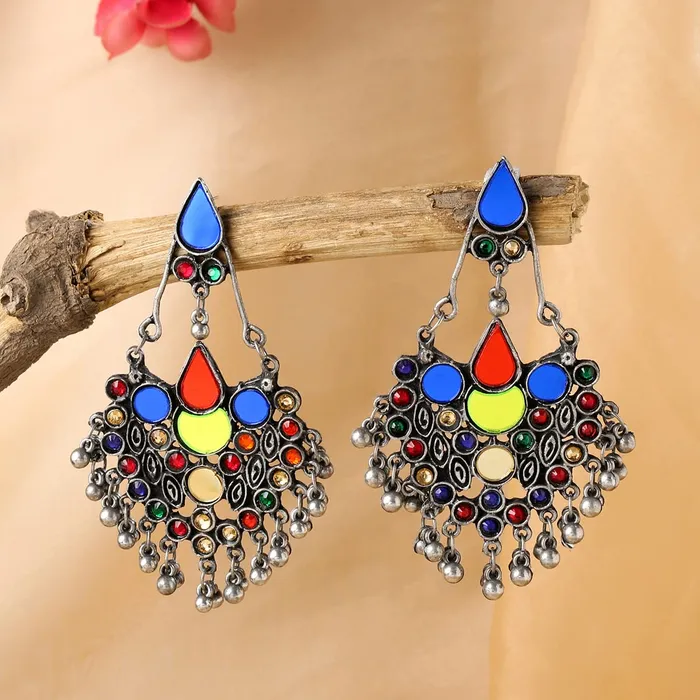 Yellow Chimes Yellow Chimes Earrings for Women and Girls Traditional Silver Oxidised Danglers German Silver Peacock Designed Dangler Earrings Birthday Gift For girls and women Anniversary Gift for Wife Necklaces