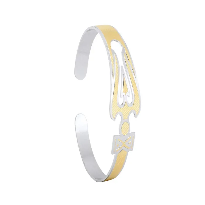 Yellow Chimes Yellow Chimes Elegant Latest Fashion Stainless Steel Trishul Design Golden Kada Bracelet for Women and Girls Earrings