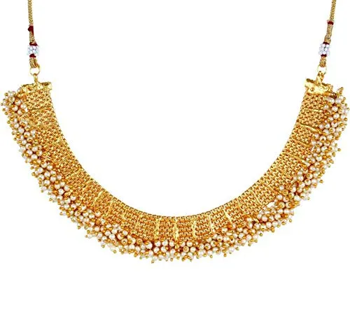 Yellow Chimes Yellow Chimes Exclusive Gold Plated Studded Pearl Antique Look Ethnic Traditional Choker Necklace Set with Ring and Earrings Jewellery Set for Women and Girls Rings