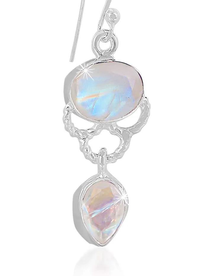 Yellow Chimes Yellow Chimes Gemstone Rainbow Moonstone 925 Sterling Silver Hallmark and Certified Purity Drop Earrings for Women and Girls Earrings