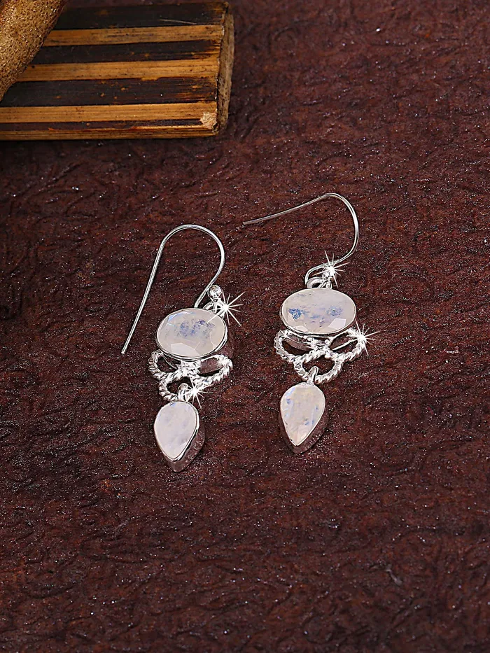 Yellow Chimes Yellow Chimes Gemstone Rainbow Moonstone 925 Sterling Silver Hallmark and Certified Purity Drop Earrings for Women and Girls Earrings