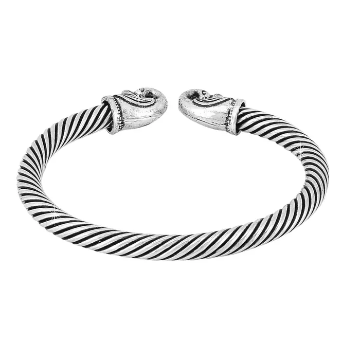 Yellow Chimes Yellow Chimes German Silver Oxidised Combo Of 2 Pcs Designer Peacock Vintage Tribal Look Open Kadaa Bangle Bracelet for Women And Girls Earrings