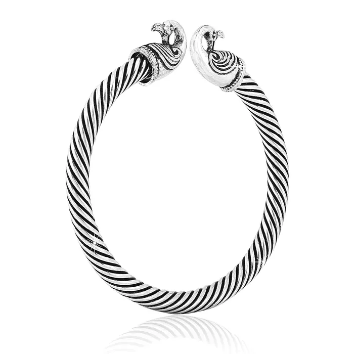 Yellow Chimes Yellow Chimes German Silver Oxidised Combo Of 2 Pcs Designer Peacock Vintage Tribal Look Open Kadaa Bangle Bracelet for Women And Girls Earrings