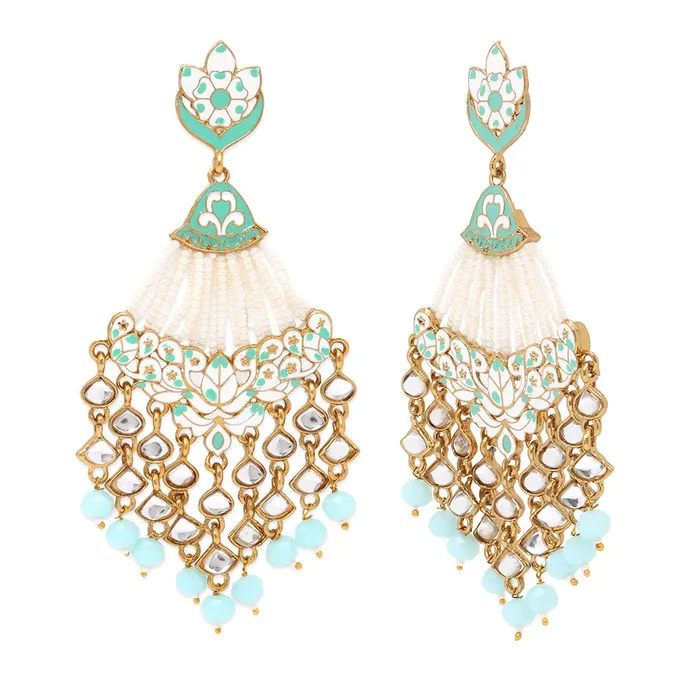 Yellow Chimes Yellow Chimes Green Meenakari Earrings Handcrafted Gold Plated Traditional Meenakari Long Dangler Earring For Women and Girls Necklaces