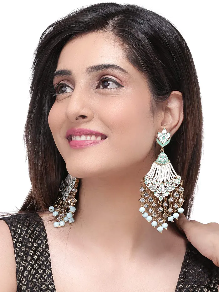 Yellow Chimes Yellow Chimes Green Meenakari Earrings Handcrafted Gold Plated Traditional Meenakari Long Dangler Earring For Women and Girls Necklaces