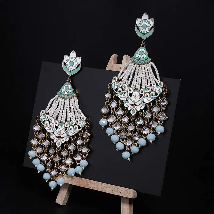 Yellow Chimes Yellow Chimes Green Meenakari Earrings Handcrafted Gold Plated Traditional Meenakari Long Dangler Earring For Women and Girls Necklaces
