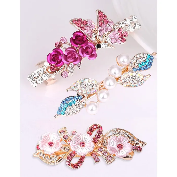 Yellow Chimes Yellow Chimes Hair Clips for Women Girls Barrette Hair Clips for Women Hair Accessories for Women Hairclip Crystal French Barrette Hair Clips for Women Girls Gift For Women Girls Design 8 Rings