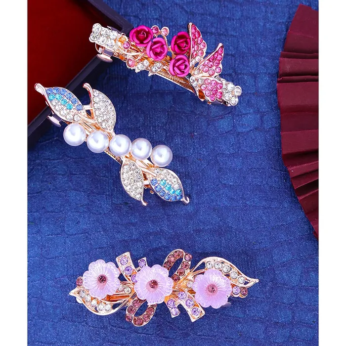 Yellow Chimes Yellow Chimes Hair Clips for Women Girls Barrette Hair Clips for Women Hair Accessories for Women Hairclip Crystal French Barrette Hair Clips for Women Girls Gift For Women Girls Design 8 Rings