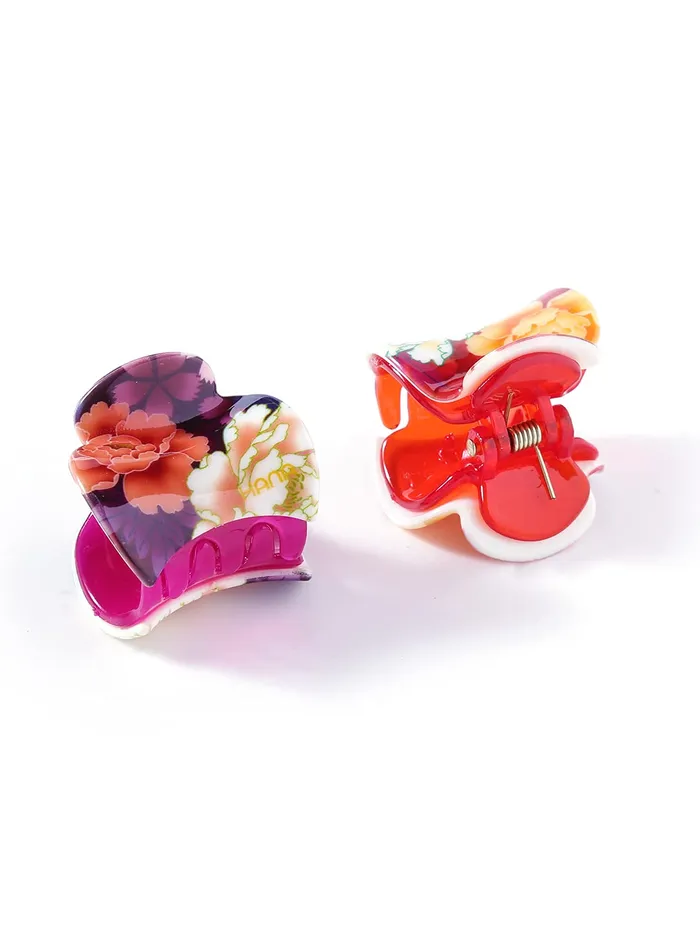 YELLOW CHIMES Yellow Chimes Hair Clutchers Claws for Women 6 Pcs Hair Claw Clips for Girls Floral Print Multicolor Hair Clips for Women and Girls Hair Accessories Earrings