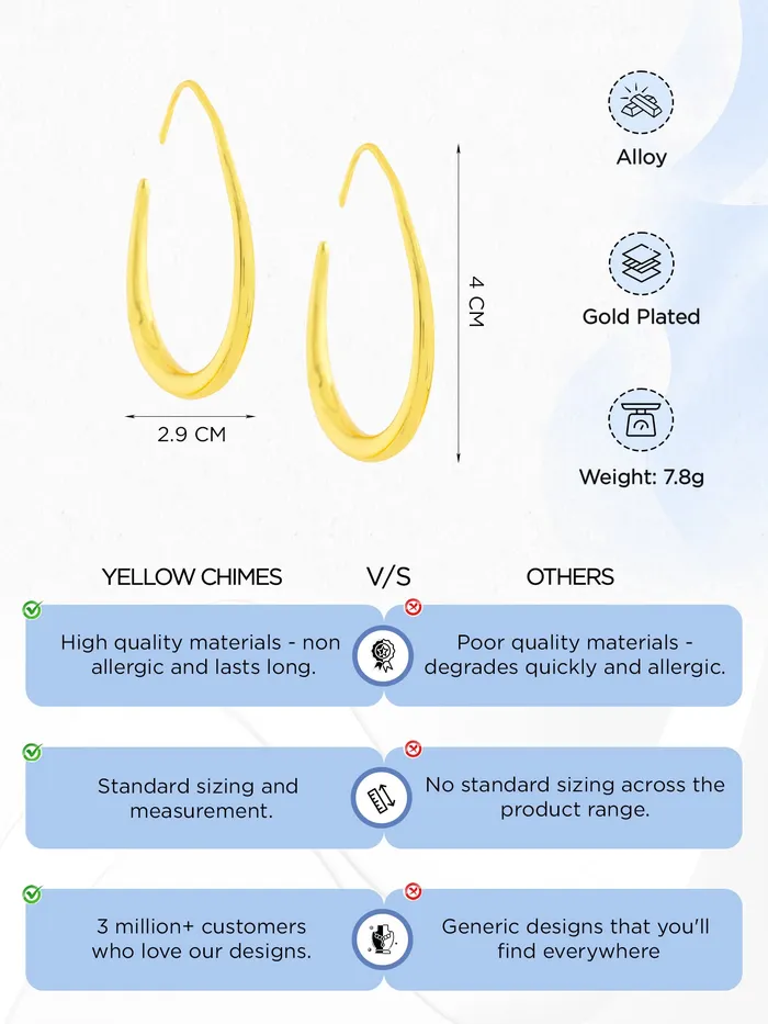 Yellow Chimes Yellow Chimes Hoop Earrings for Women Fashion Golden Women Earrings Gold Plated Big Hoops Earrings for Girls Birthday Gift for Girls Anniversary Gift for Women Necklaces