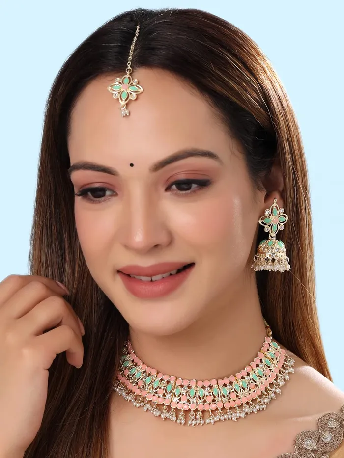 Yellow Chimes Yellow Chimes Jewellery Set for Women and Girls Kundan Necklace Set Gold Plated Kundan Studded Beads Drop Necklace Set Birthday Gift for girls and women Anniversary Gift for Wife Necklaces
