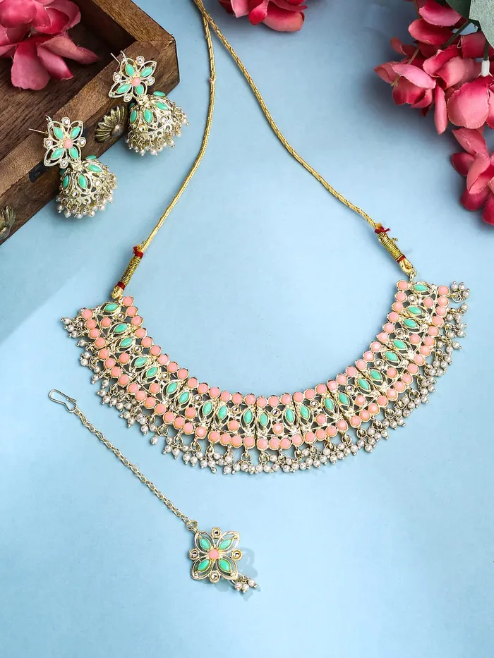 Yellow Chimes Yellow Chimes Jewellery Set for Women and Girls Kundan Necklace Set Gold Plated Kundan Studded Beads Drop Necklace Set Birthday Gift for girls and women Anniversary Gift for Wife Necklaces