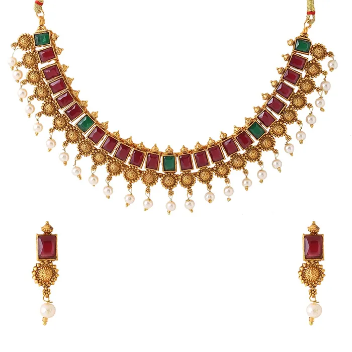 Yellow Chimes Yellow Chimes Jewellery Set for Women Gold Plated Beads Drop Designed Bridal Choker Necklace Set for Women and Girls Style7 Earrings Yellow Chimes Yellow Chimes Jewellery Set for Women Gold Plated Beads Drop Designed Bridal Choker Necklace Set for Women and Girls Style7 Earrings