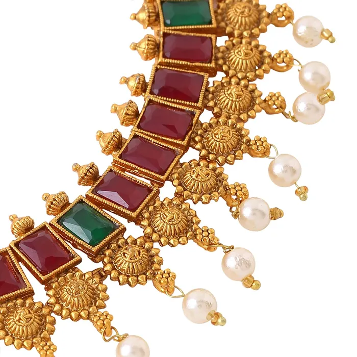 Yellow Chimes Yellow Chimes Jewellery Set for Women Gold Plated Beads Drop Designed Bridal Choker Necklace Set for Women and Girls Style7 Earrings