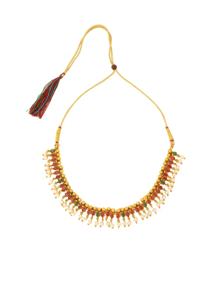 Yellow Chimes Yellow Chimes Jewellery Set for Women Gold Plated Beads Drop Designed Crystals Studded Bridal Choker Necklace Set for Women and Girls Necklaces